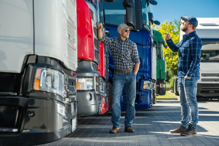 truck drivers in a parking lot